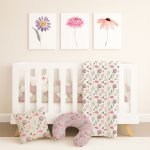 Floral Cot Bedding Set Flower Love Pink Beige