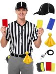 Somsoc 6PCS Referee Costume Set V-neck Referee Shirt Cards Hat Penalty Flag Whistle Sandbag For Football Soccer