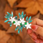 Jonky Bride Crystal Wedding Hair Clip Green Rhinestone Flower Headpiece Bridal Hair Accessories For Women