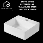 Sylvie White Rectangular Wall Hung Basin - 290 X 335 X 115MM