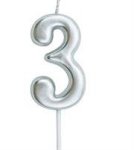 Casey 10CM Silver Numerical Birthday Candle NR.3 Retail