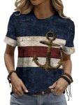 Anchor Print T-Shirt Short Sleeve Crew Neck Leisure T-Shirt For Spring & Summer Women's Clothing