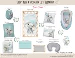 Cot Duvet Bedding Light Blue Watermark Ellie Elephant Set