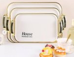 Home 3 Piece Elegant Multi-purpose Rectangular Large Capacity Serving Tray Gold Tray