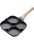 Mega So - 4-HOLE Non-stick Frying Pan For Pancake Fried Egg And Burger Granite Finish With Wooden-style Handle