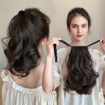 Ponytail With Hair Tie Wrapped Around Curly Wavy Ponytail Extensions Synthetic Clip In Hair Extensions Elegant For Daily Use Hai