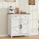 Choochoo Kitchen Storage Cabinet Coffee Bar Cabinet Farmhouse Buffet Sideboard With Drawer For Kitchen Living Room White