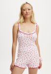 Cotton On Rib Ruffle Boyleg Romper - Heart Scarlet