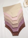6PCS Solid Seamless Scallop Trim Briefs Sexy Comfy Breathable Stretchy Intimates Panties Women's Lingerie & Underwear