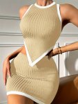Contrast Trim Two-piece Set Elegant Hanky Hem Tank Top & Bodycon MINI Skirt Outfits Women's Clothing