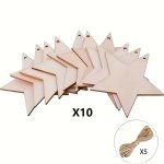 10PCS Wooden Star Chips With 5PCS Natural Hemp Thread Diy Creative Valentine's Day Weddings Thanksgiving Christmas And Other Fes