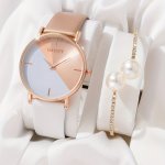 1PC Minimalist Round Pointer Quartz Watch Casual Color Block Dial Analog Wristwatch With Pu Leather Strap & 1PC Bracelet