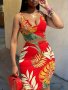 Tropical Print Vacation Two-piece Set Sleeveless Tank Top & Bag Hip Midi Skirts Outfits Women's Clothing