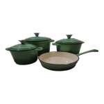 Smte Pot Set 7 Piece Cast Iron Grooved Lid Green With Keychain