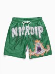 Men's Animation Cat Graffiti Pattern And Alphabet Print Regular Fit Shorts With Drawstring Casual And Trendy Beach Pants Perfect