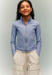 Ribbed Zip-through Cardigan - Light Blue