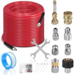 100FT Sewer Jetter Kit For Pressure Washer 1 4"NPT Drain Cleaner Hose 5800PSI Pressure Washer Cleaning Kit With Corner Rotating