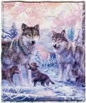 Kyku Pink Wolf Blankets And Throws - Fleece Wolves Blanket Snow Decorative Animal For Adults And Kids Family Love Design Pretty