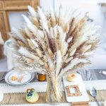 150PCS Natural Pampas Grass Mixed Bouquet Bohemian Home Table Decor - Rattan Dried Flowers For Wedding Farmhouse Desk Decoration