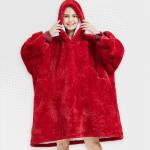 Unisex Red Oversized Plush Hooded Blanket - Large