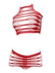 Sexy Red Lingerie Set For Women - Hollow-out Fishnet Bra & Panties Stretch Nylon Blend Hand Washable