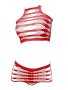 Sexy Red Lingerie Set For Women - Hollow-out Fishnet Bra & Panties Stretch Nylon Blend Hand Washable