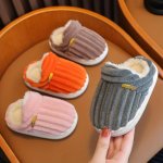 Comfortable Warm Plus Fleece House Slippers For Baby Girls Anti-skid Slip-on Shoes For Indoor Home Winter