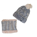 4AKID Pom Pom Beanie & Scarf Set - Maroon With White Trim