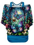 Butterfly Print Cold Shoulder T-Shirt Elegant Short Sleeve T-Shirt For Spring & Summer Women's Clothing