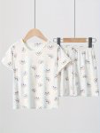 2 Pcs Girls Cute Pajama Sets Bow Letter Print Short T-shirts & Shorts Comfortable & Cute Style Princess Pajamas For Girls Cozy L