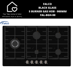 Falco Black Glass 5 Burner Gas Hob - 90CM FAL-BGH-90