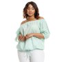 Donnay Plus Size Woven Off Shoulder Anglaise Top - Aqua