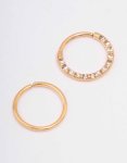 Goldair Gold Plated Surgical Steel Cubic Zirconia Textured Nose Ring Pack