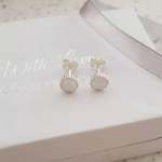 B132 - 925 Sterling Silver Fire Snow Synthetic Opal Ear Stud Earrings 6MM