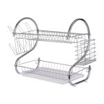 Two Tier Kitchen Dish Rack Holder Chrome Plated Silver & White