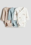 3-PACK Wrapover Bodysuits - Turquoise bears