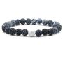 Black & White Agate Stone Bracelet With Gold Hamsa Hand