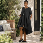 Giant Eyelet Hi Lo Pleat Dress - Black Free