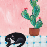 A Cat And A Cactus Art Print - A4 - 210 X 297 Mm