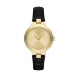 A|x Armani Exchange Women's Two-hand Black Leather Watch Model: AX5174
