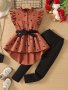 2PCS Girls Heart Graphic Frill Trim Sleeveless Dress With Bow Belt + Solid Pants Set Spring Summer Gift