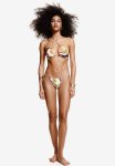 Padded Halterneck Bikini Top - Cream Patterned