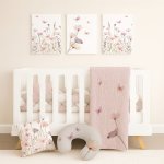 Wildflower Cot Bedding Set Beige And Pink With Butterflies