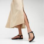 Gracie Crystal-mix Leather Thong Sandal - All Black - 8