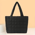 Large Capacity Quilted Tote Bag Bag For Men Women Lightweight Soft Foldable Shoulder Bag Minimalist Solid Color Handbags With Zi