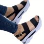 Women's Boho Chic Summer Sandals - Comfy Thick Sole Round Toe With Buckle Strap Solid Color Faux Cover Beach Shoes