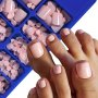 100PCS Press-on Toenail Set - Glossy Nude White Pink Red & Clear Square Fake Toe Nails For Diy Foot Art