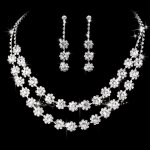 Flower Rhinestones Jewelry Set With Choker Necklace & Drop Earrings Chain Bracelet Elegant Wedding Accessories