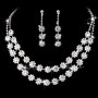 Flower Rhinestones Jewelry Set With Choker Necklace & Drop Earrings/ Chain Bracelet Elegant Wedding Accessories