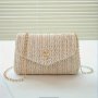 Girl's Simple Fashionable Woven Print Crossbody Bag With Metal Chain And Buckle Closure Trendy Sling Bag For Outdoors And Everyday Use